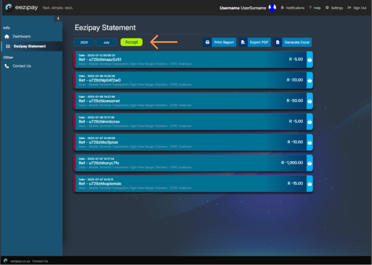 How to View Eezipay Statements for specific months